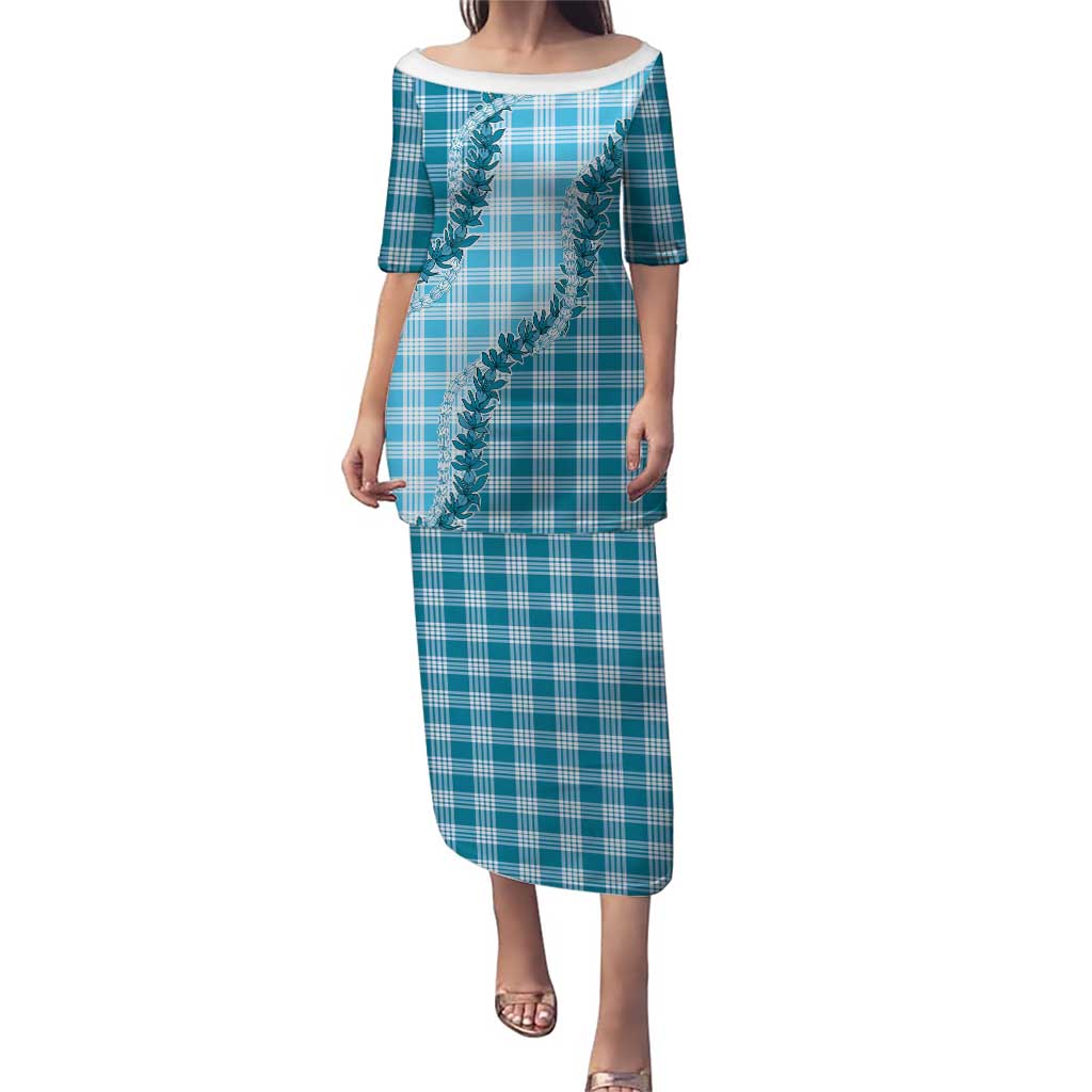 Blue Hawaii Palaka Puletasi Hawaiian Pikake Lei LT05 Long Dress Blue - Polynesian Pride