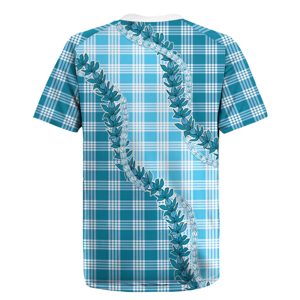 Blue Hawaii Palaka Rugby Jersey Hawaiian Pikake Lei LT05 - Polynesian Pride