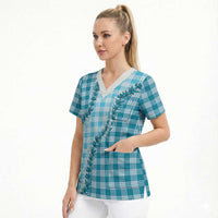 Blue Hawaii Palaka Scrub Top Hawaiian Pikake Lei LT05 - Polynesian Pride