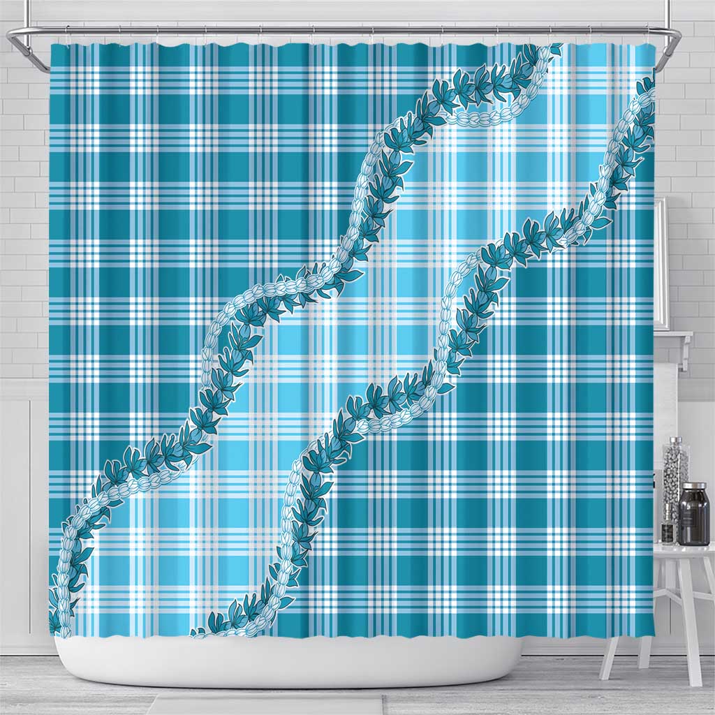 Blue Hawaii Palaka Shower Curtain Hawaiian Pikake Lei LT05 - Polynesian Pride
