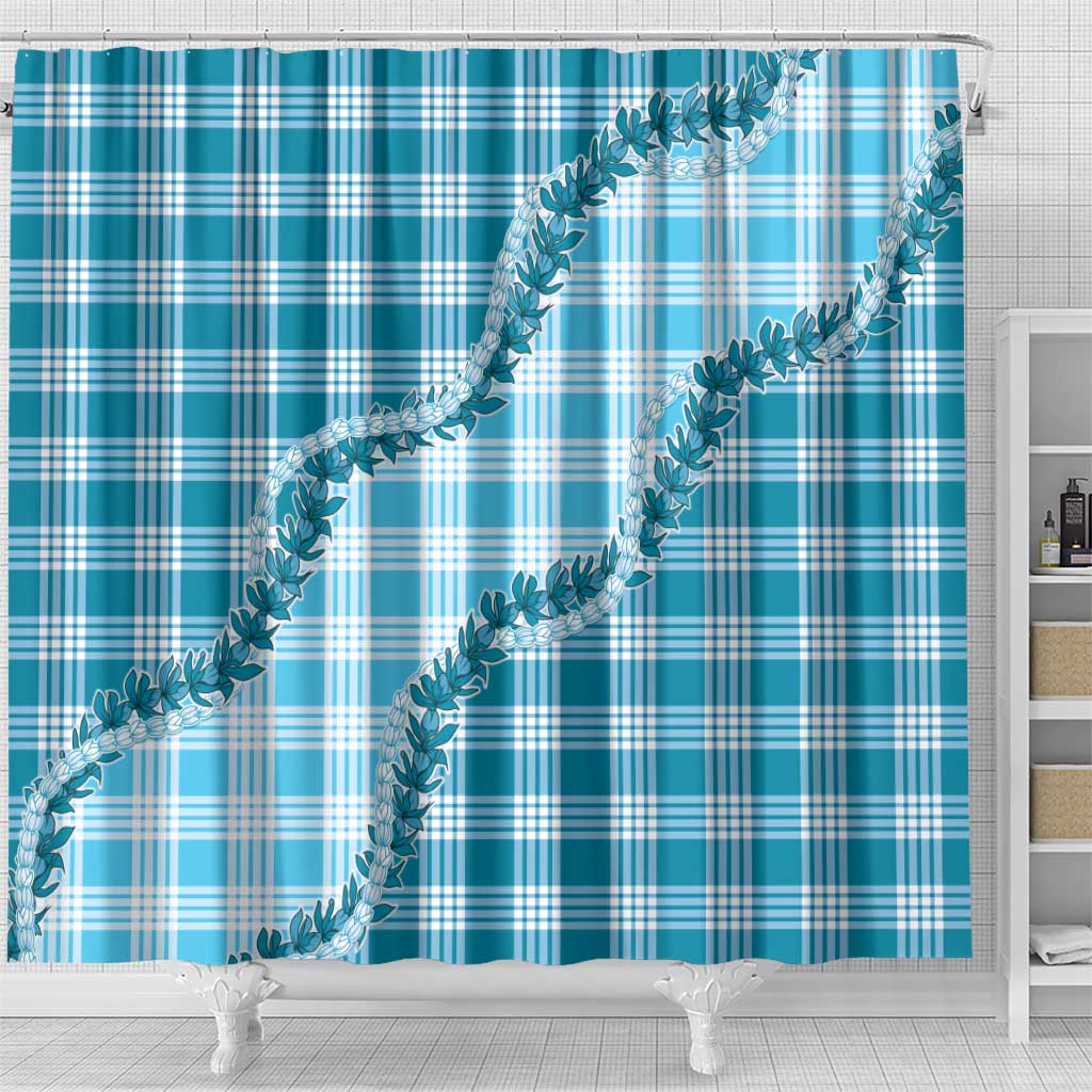Blue Hawaii Palaka Shower Curtain Hawaiian Pikake Lei LT05 - Polynesian Pride