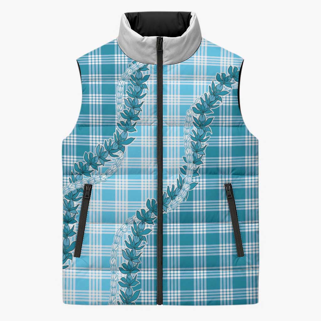 Blue Hawaii Palaka Sleeveless Puffer Jacket Hawaiian Pikake Lei LT05 Unisex Blue - Polynesian Pride