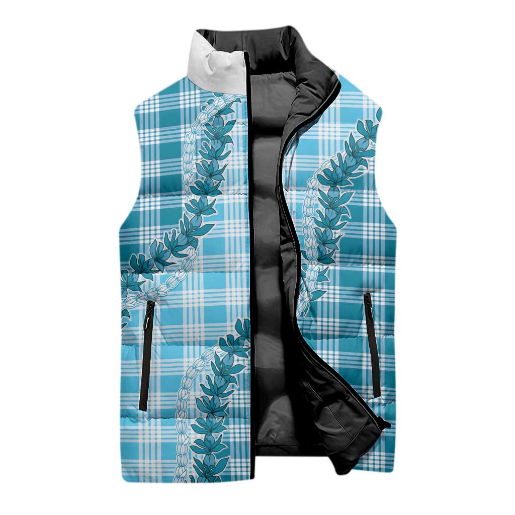 Blue Hawaii Palaka Sleeveless Puffer Jacket Hawaiian Pikake Lei LT05 - Polynesian Pride