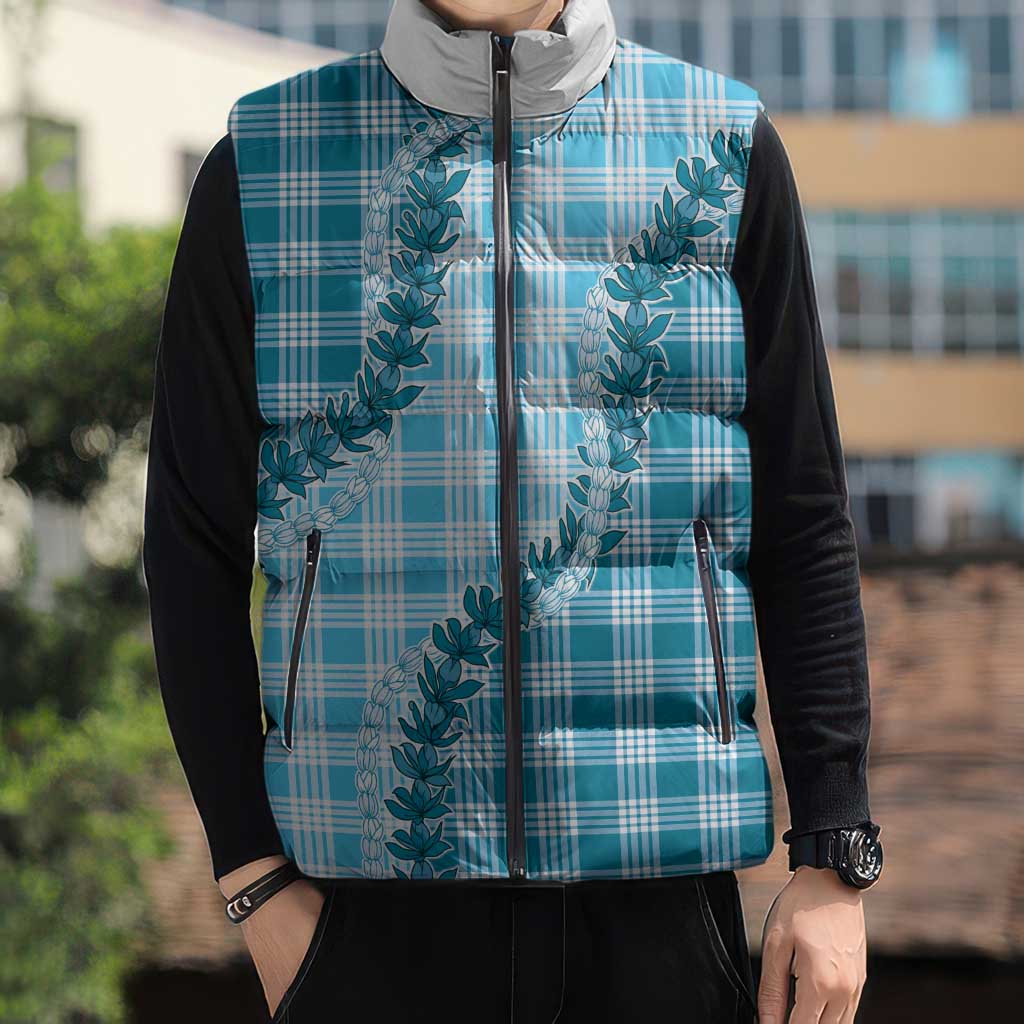 Blue Hawaii Palaka Sleeveless Puffer Jacket Hawaiian Pikake Lei LT05 - Polynesian Pride