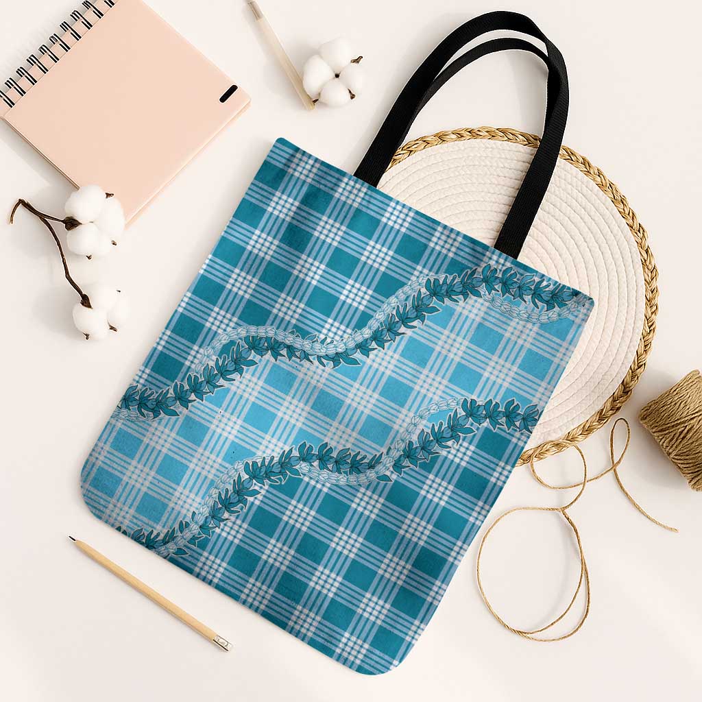 Blue Hawaii Palaka Tote Bag Hawaiian Pikake Lei LT05 Black Strap One Size Blue - Polynesian Pride