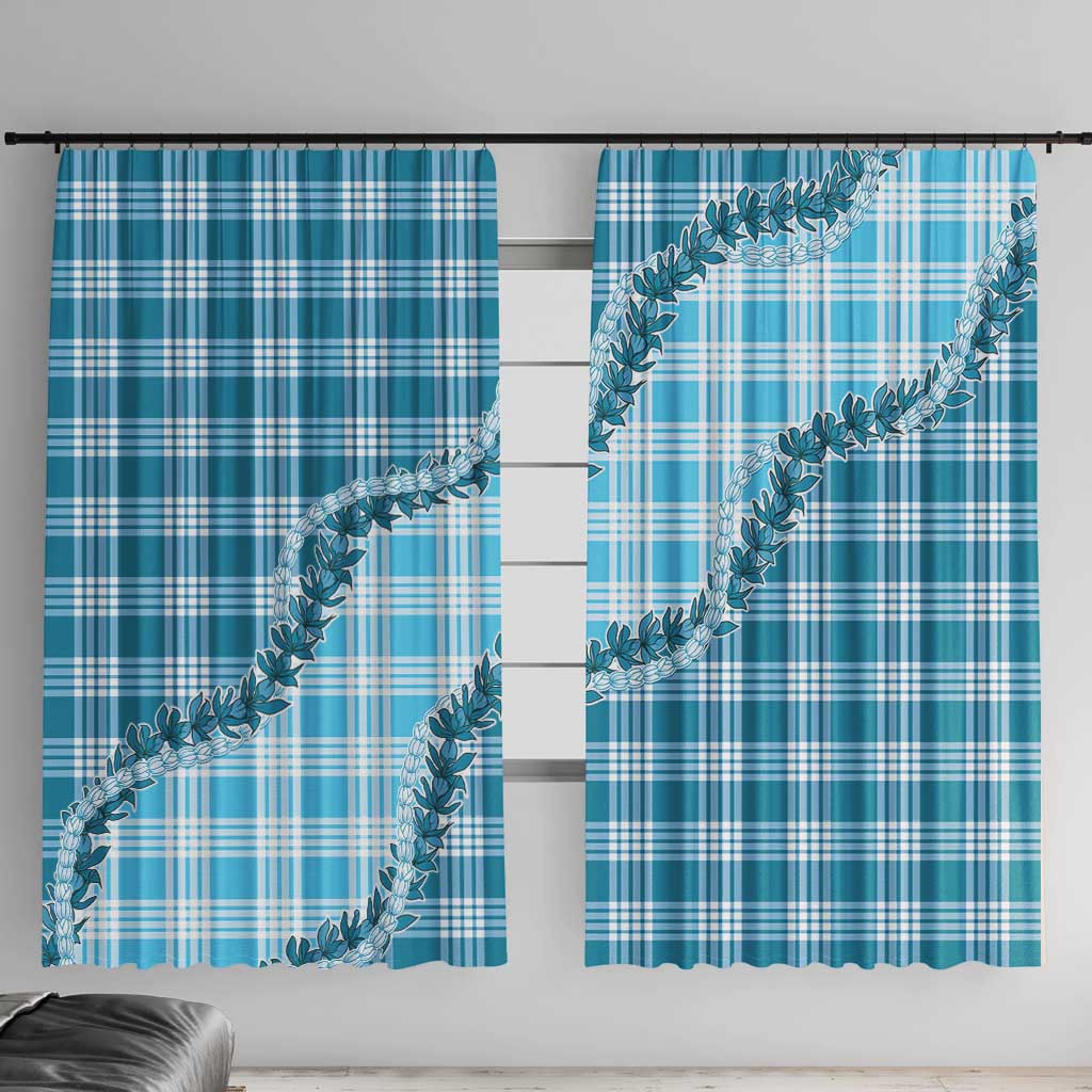 Blue Hawaii Palaka Window Curtain Hawaiian Pikake Lei LT05 With Hooks Blue - Polynesian Pride