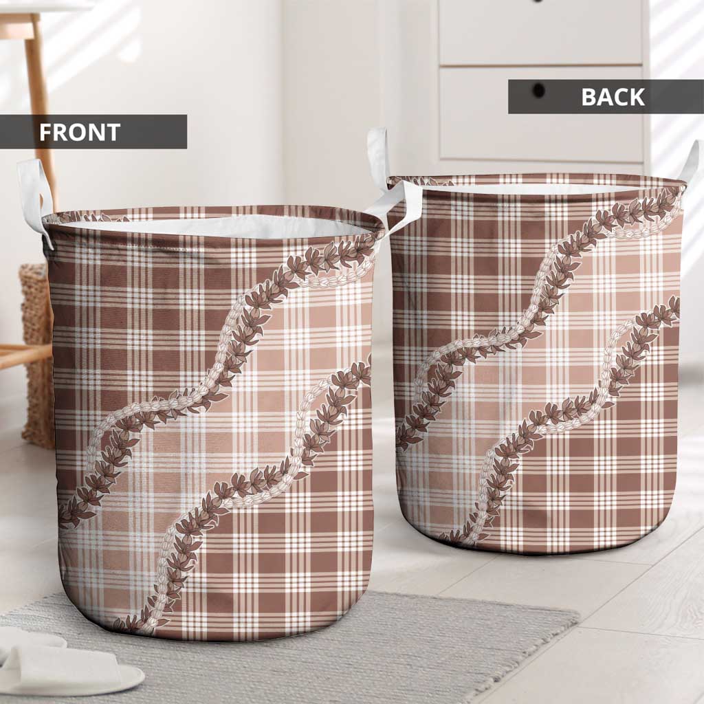 Beige Hawaii Palaka Laundry Basket Hawaiian Pikake Lei LT05 - Polynesian Pride