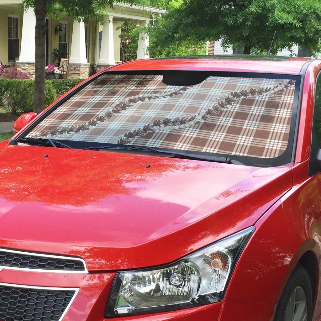 Beige Hawaii Palaka Auto Sun Shade Hawaiian Pikake Lei LT05 - Polynesian Pride
