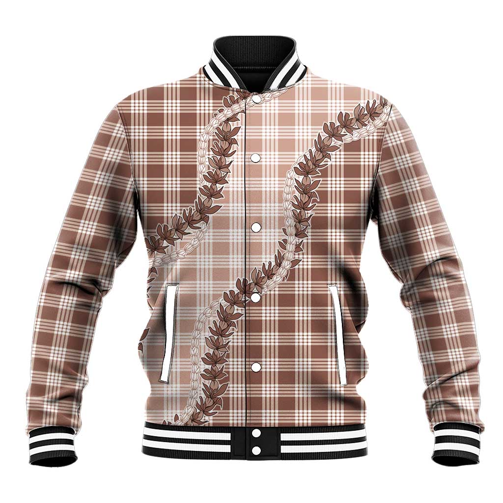 Beige Hawaii Palaka Baseball Jacket Hawaiian Pikake Lei LT05 Unisex Beige - Polynesian Pride