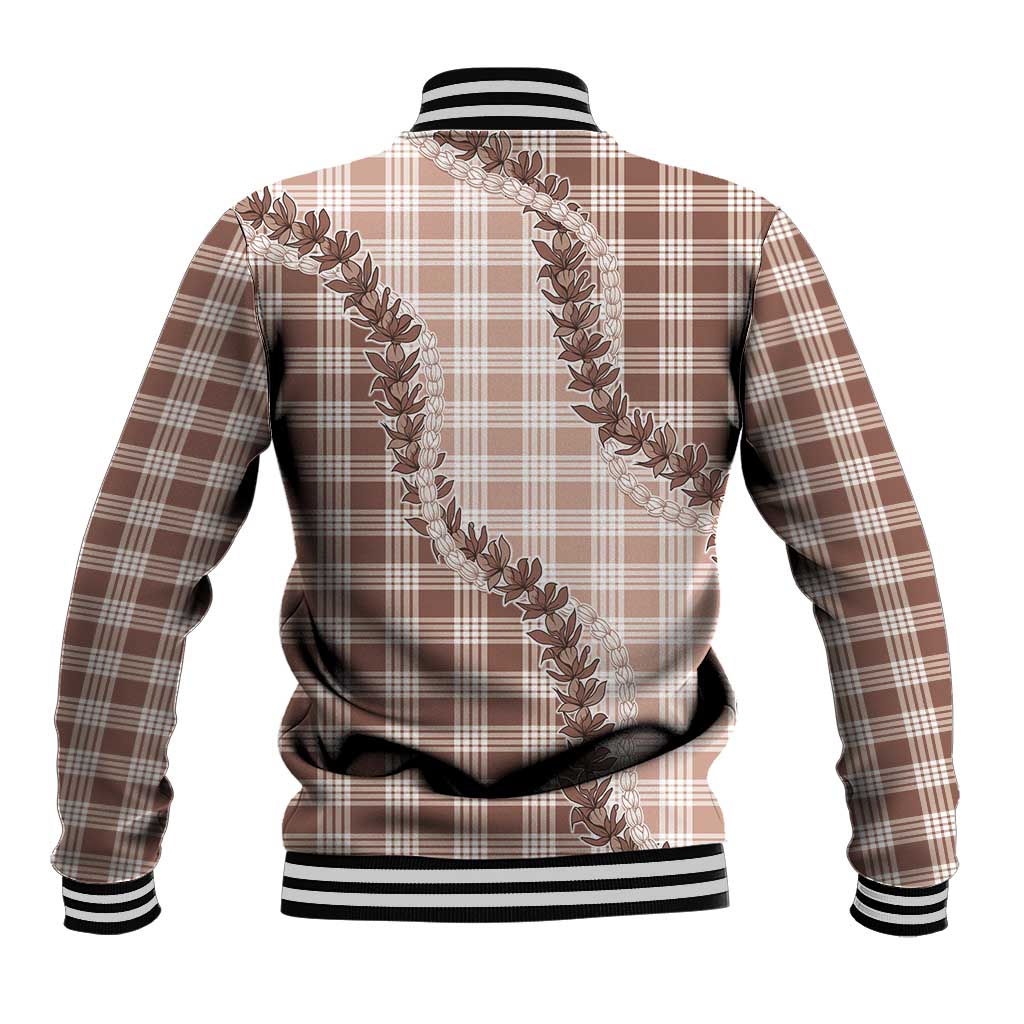 Beige Hawaii Palaka Baseball Jacket Hawaiian Pikake Lei LT05 - Polynesian Pride