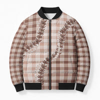 Beige Hawaii Palaka Bomber Puffer Jacket Hawaiian Pikake Lei LT05 Unisex Beige - Polynesian Pride