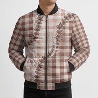 Beige Hawaii Palaka Bomber Puffer Jacket Hawaiian Pikake Lei LT05 - Polynesian Pride