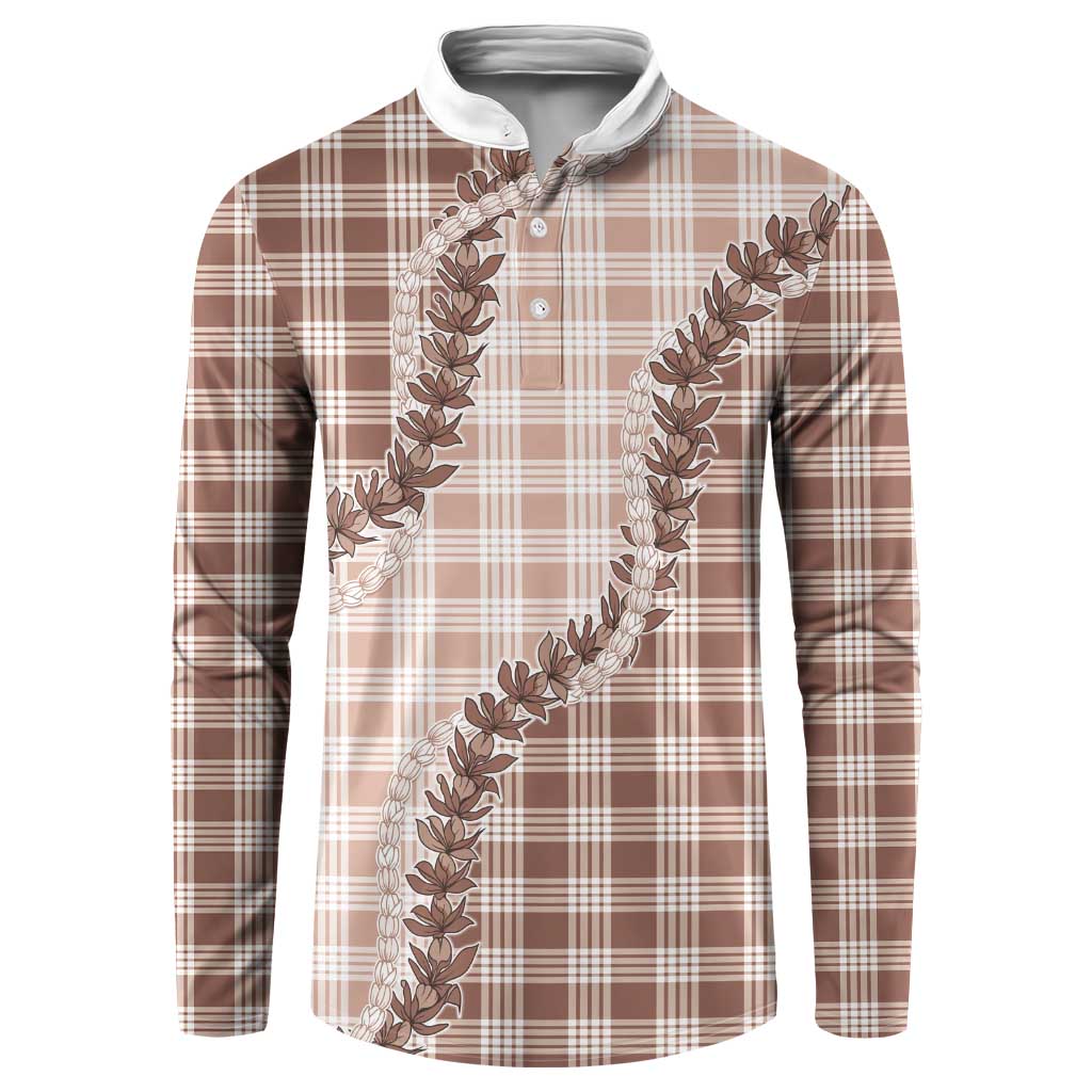 Beige Hawaii Palaka Button Sweatshirt Hawaiian Pikake Lei LT05 Beige - Polynesian Pride