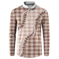 Beige Hawaii Palaka Button Sweatshirt Hawaiian Pikake Lei LT05 Beige - Polynesian Pride
