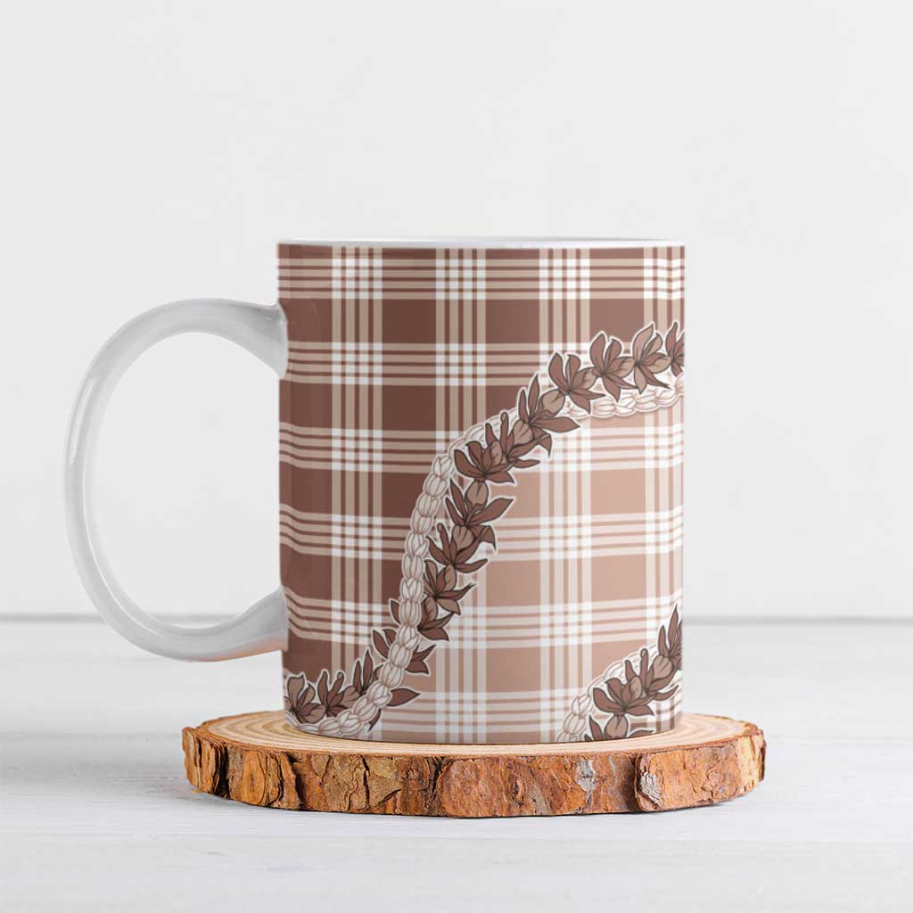 Beige Hawaii Palaka Ceramic Mug Hawaiian Pikake Lei LT05 Beige - Polynesian Pride