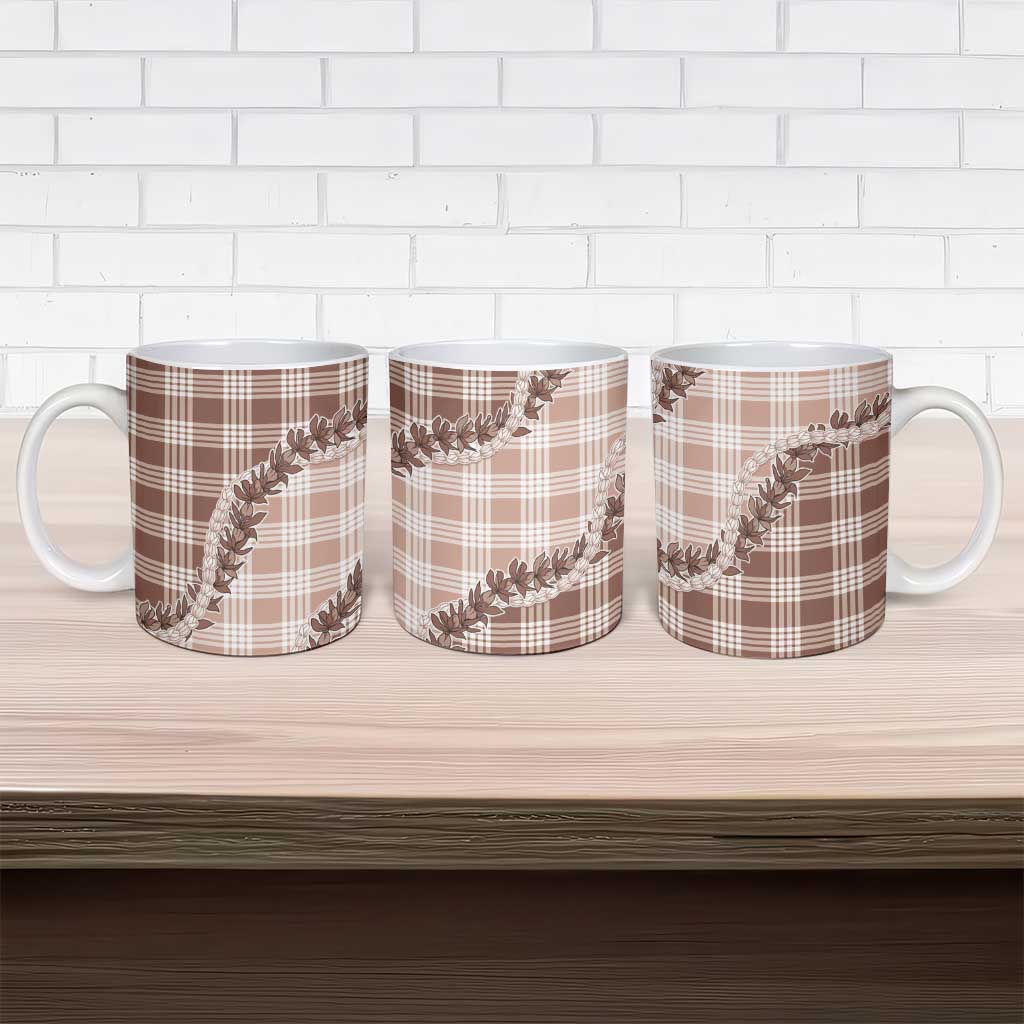 Beige Hawaii Palaka Ceramic Mug Hawaiian Pikake Lei LT05 - Polynesian Pride
