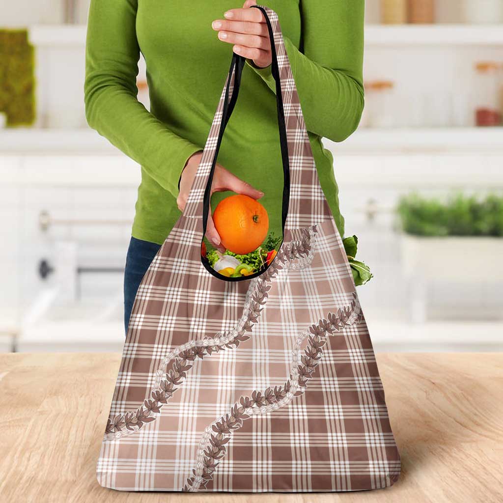 Beige Hawaii Palaka Grocery Bag Hawaiian Pikake Lei LT05 - Polynesian Pride