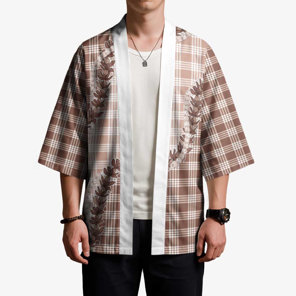 Beige Hawaii Palaka Kimono Hawaiian Pikake Lei LT05 - Polynesian Pride