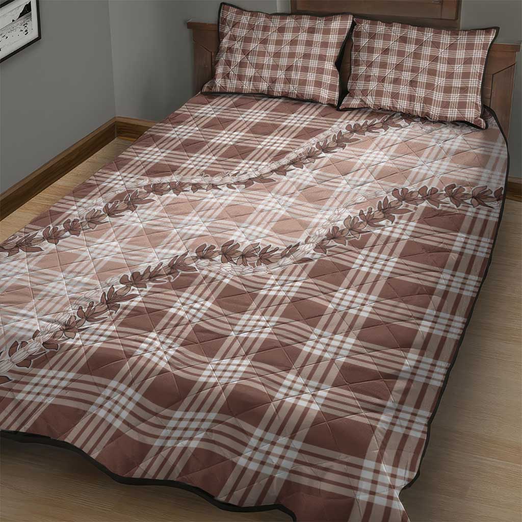 Beige Hawaii Palaka Quilt Bed Set Hawaiian Pikake Lei LT05 - Polynesian Pride