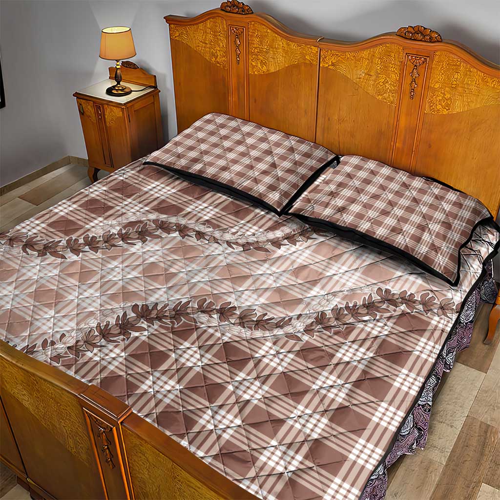 Beige Hawaii Palaka Quilt Bed Set Hawaiian Pikake Lei LT05 - Polynesian Pride