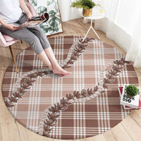 Beige Hawaii Palaka Round Carpet Hawaiian Pikake Lei LT05 - Polynesian Pride