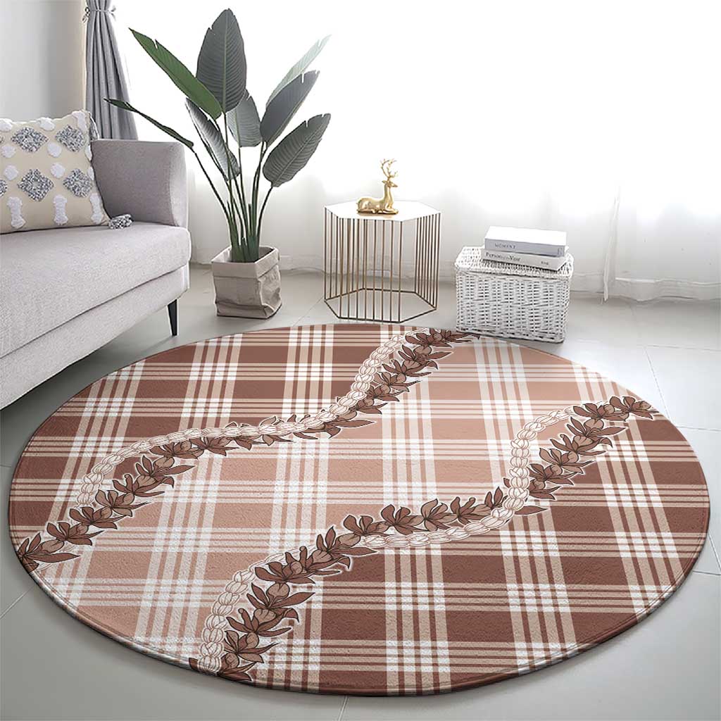 Beige Hawaii Palaka Round Carpet Hawaiian Pikake Lei LT05 - Polynesian Pride