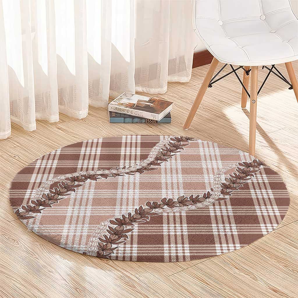 Beige Hawaii Palaka Round Carpet Hawaiian Pikake Lei LT05 - Polynesian Pride