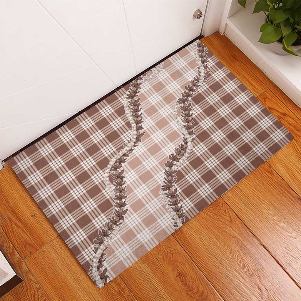 Beige Hawaii Palaka Rubber Doormat Hawaiian Pikake Lei LT05 - Polynesian Pride