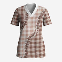 Beige Hawaii Palaka Scrub Top Hawaiian Pikake Lei LT05 Adult Beige - Polynesian Pride