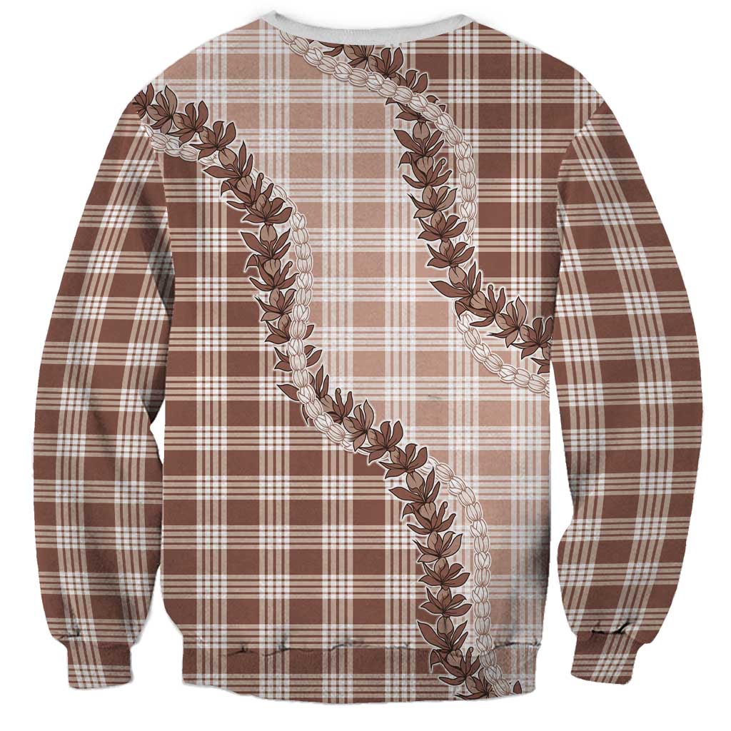 Beige Hawaii Palaka Sweatshirt Hawaiian Pikake Lei LT05 - Polynesian Pride