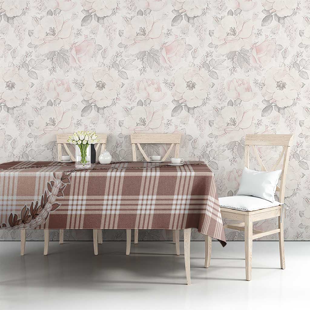 Beige Hawaii Palaka Tablecloth Hawaiian Pikake Lei LT05 - Polynesian Pride