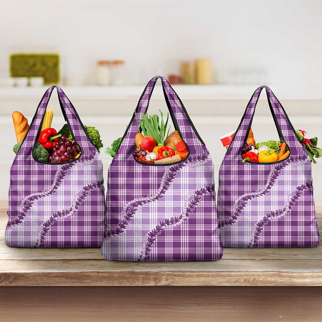 Violet Hawaii Palaka Grocery Bag Hawaiian Pikake Lei LT05 3-pack One Size Violet - Polynesian Pride