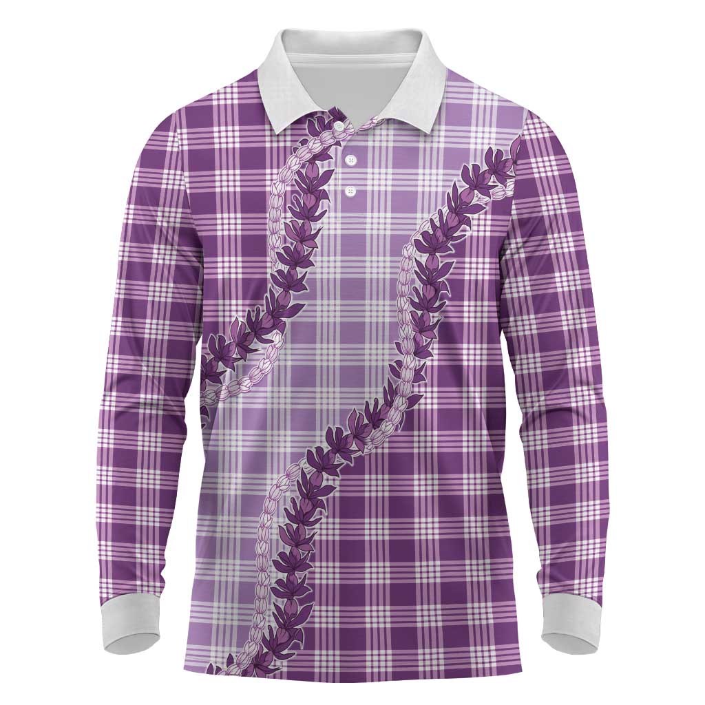 Violet Hawaii Palaka Long Sleeve Polo Shirt Hawaiian Pikake Lei LT05 Violet - Polynesian Pride