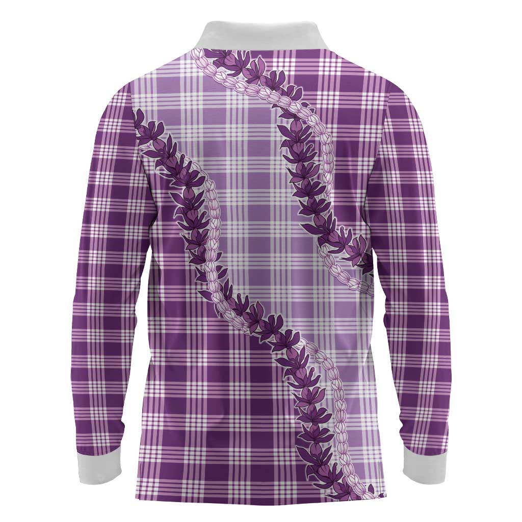 Violet Hawaii Palaka Long Sleeve Polo Shirt Hawaiian Pikake Lei LT05 - Polynesian Pride