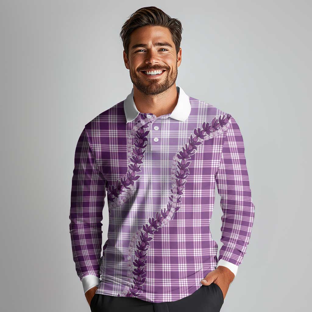 Violet Hawaii Palaka Long Sleeve Polo Shirt Hawaiian Pikake Lei LT05 - Polynesian Pride