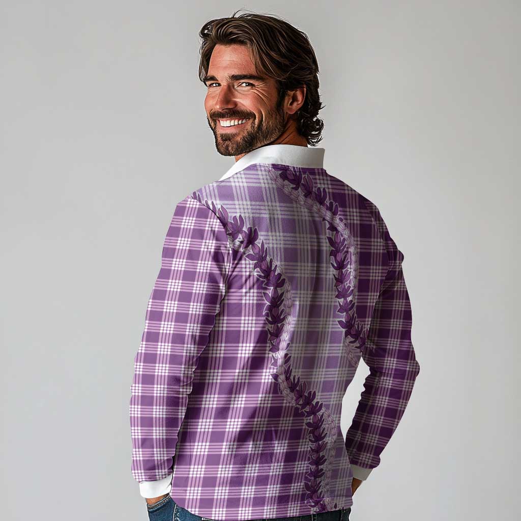 Violet Hawaii Palaka Long Sleeve Polo Shirt Hawaiian Pikake Lei LT05 - Polynesian Pride
