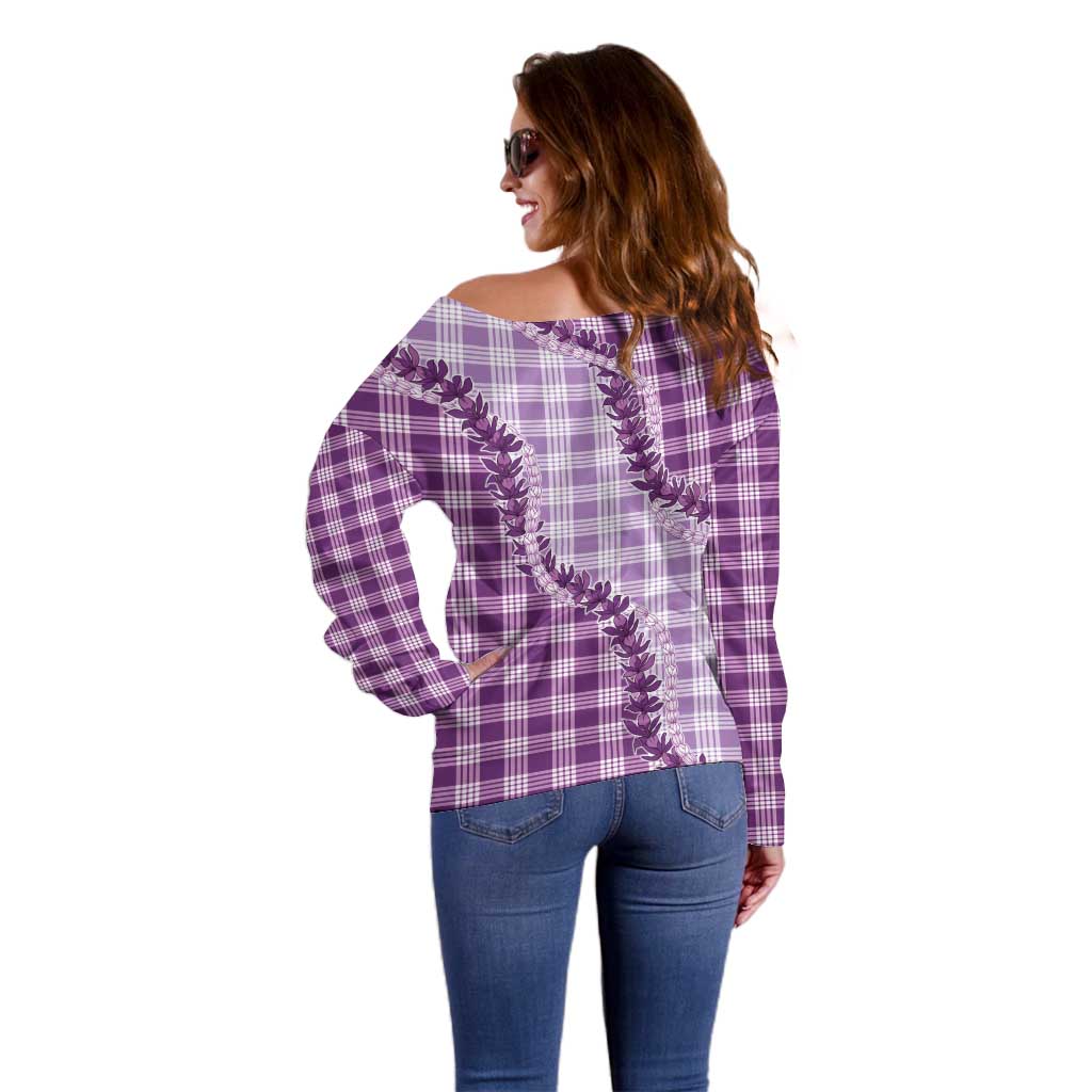 Violet Hawaii Palaka Off Shoulder Sweater Hawaiian Pikake Lei LT05 - Polynesian Pride