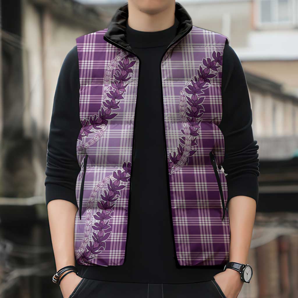Violet Hawaii Palaka Sleeveless Puffer Jacket Hawaiian Pikake Lei LT05 - Polynesian Pride