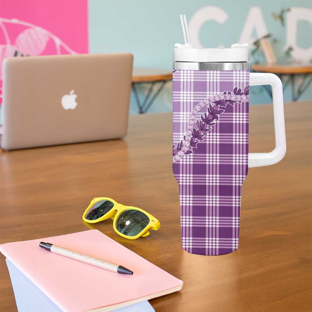 Violet Hawaii Palaka Tumbler With Handle Hawaiian Pikake Lei LT05 - Polynesian Pride