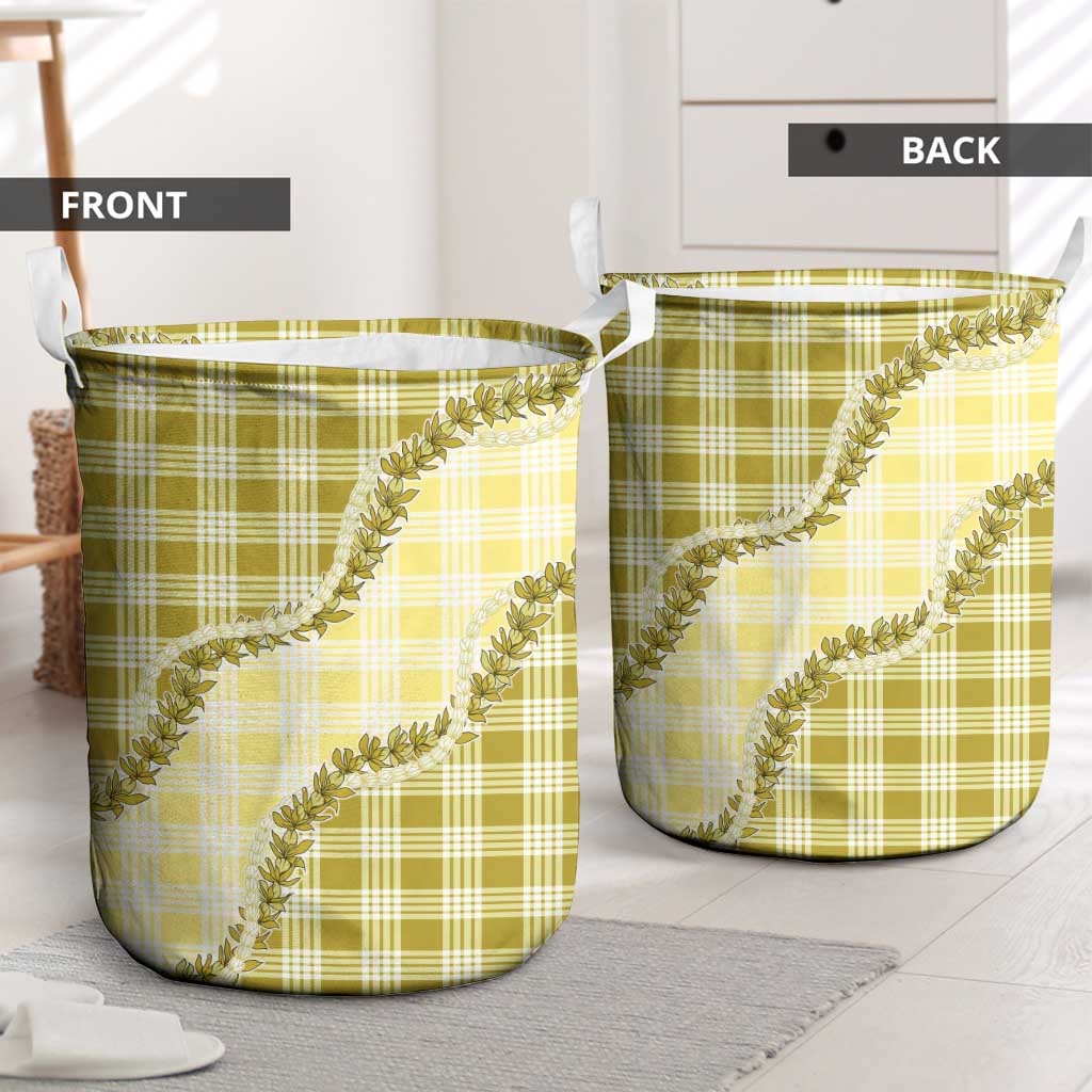 Yellow Hawaii Palaka Laundry Basket Hawaiian Pikake Lei LT05 - Polynesian Pride