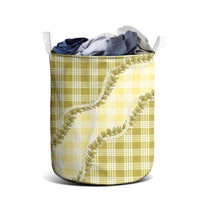 Yellow Hawaii Palaka Laundry Basket Hawaiian Pikake Lei LT05 - Polynesian Pride