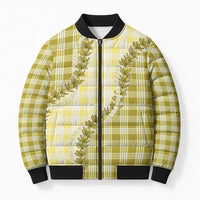 Yellow Hawaii Palaka Bomber Puffer Jacket Hawaiian Pikake Lei LT05 Unisex Yellow - Polynesian Pride