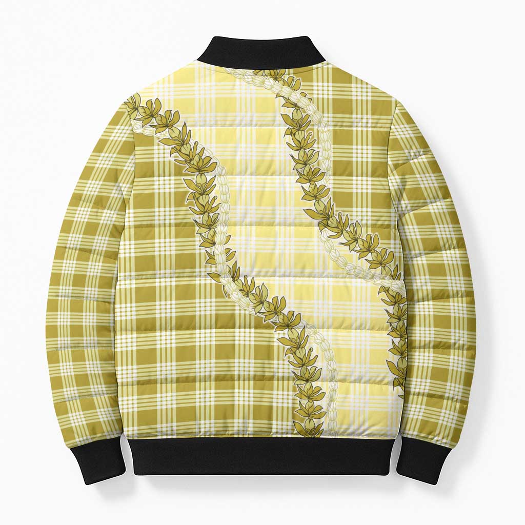Yellow Hawaii Palaka Bomber Puffer Jacket Hawaiian Pikake Lei LT05 - Polynesian Pride
