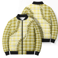Yellow Hawaii Palaka Bomber Puffer Jacket Hawaiian Pikake Lei LT05 - Polynesian Pride