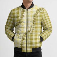 Yellow Hawaii Palaka Bomber Puffer Jacket Hawaiian Pikake Lei LT05 - Polynesian Pride