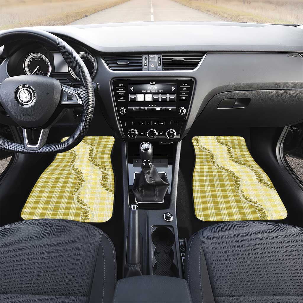 Yellow Hawaii Palaka Car Mats Hawaiian Pikake Lei LT05 Set 2pcs - Front Yellow - Polynesian Pride