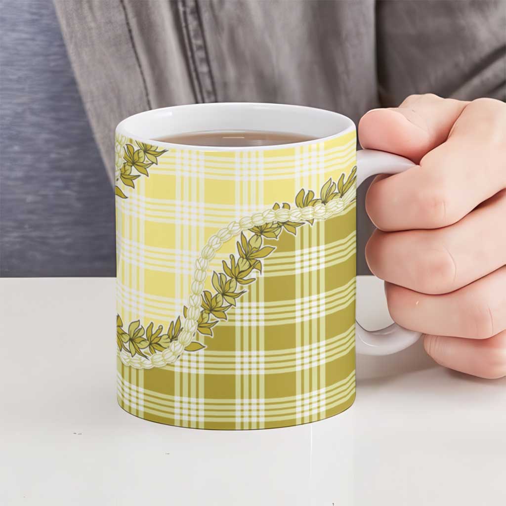 Yellow Hawaii Palaka Ceramic Mug Hawaiian Pikake Lei LT05 - Polynesian Pride