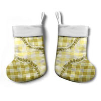 Yellow Hawaii Palaka Christmas Stocking Hawaiian Pikake Lei