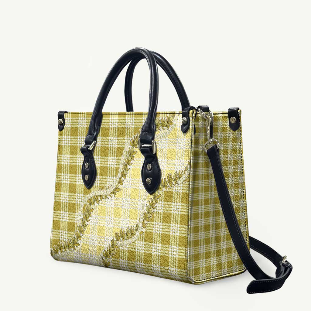 Yellow Hawaii Palaka Leather Bag Hawaiian Pikake Lei LT05 Yellow - Polynesian Pride