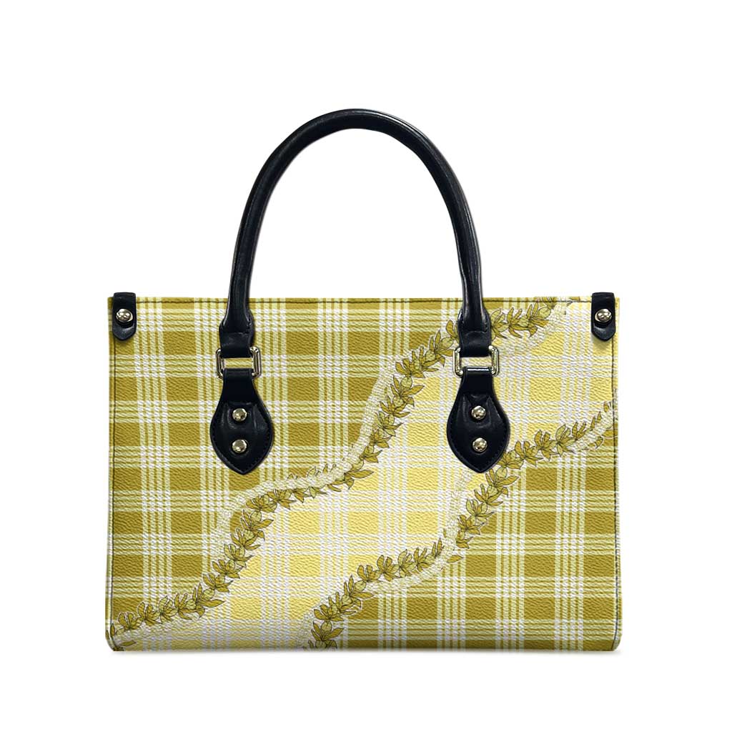 Yellow Hawaii Palaka Leather Bag Hawaiian Pikake Lei LT05 - Polynesian Pride
